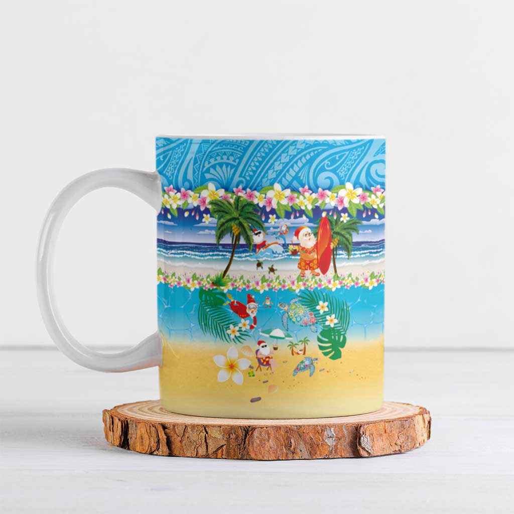 Polynesian Merry Christmas Ceramic Mug Funny Santa Beach Tropical Plant and Turtle LT03 Multicolor - Polynesian Pride