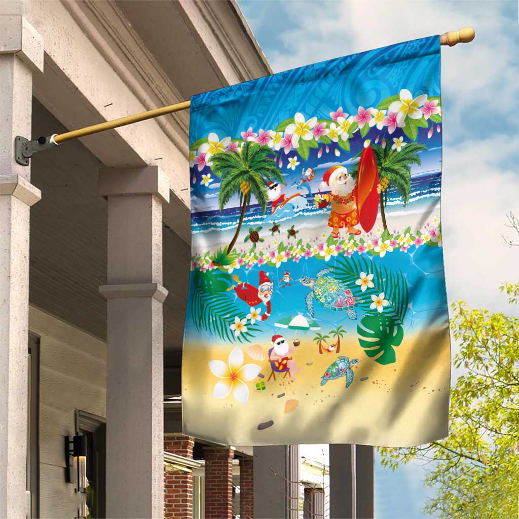 Polynesian Merry Christmas Garden Flag Funny Santa Beach Tropical Plant and Turtle LT03 House Flag Multicolor - Polynesian Pride