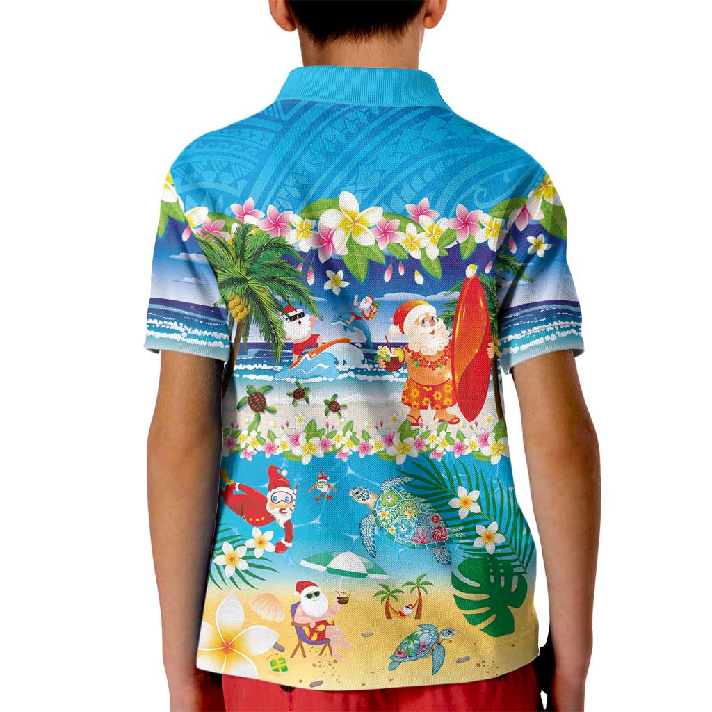 Polynesian Merry Christmas Kid Polo Shirt Funny Santa Beach Tropical Plant and Turtle LT03 - Polynesian Pride