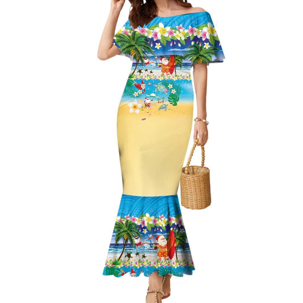 Polynesian Merry Christmas Mermaid Dress Funny Santa Beach Tropical Plant and Turtle LT03 Women Multicolor - Polynesian Pride