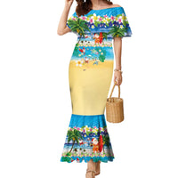 Polynesian Merry Christmas Mermaid Dress Funny Santa Beach Tropical Plant and Turtle LT03 Women Multicolor - Polynesian Pride