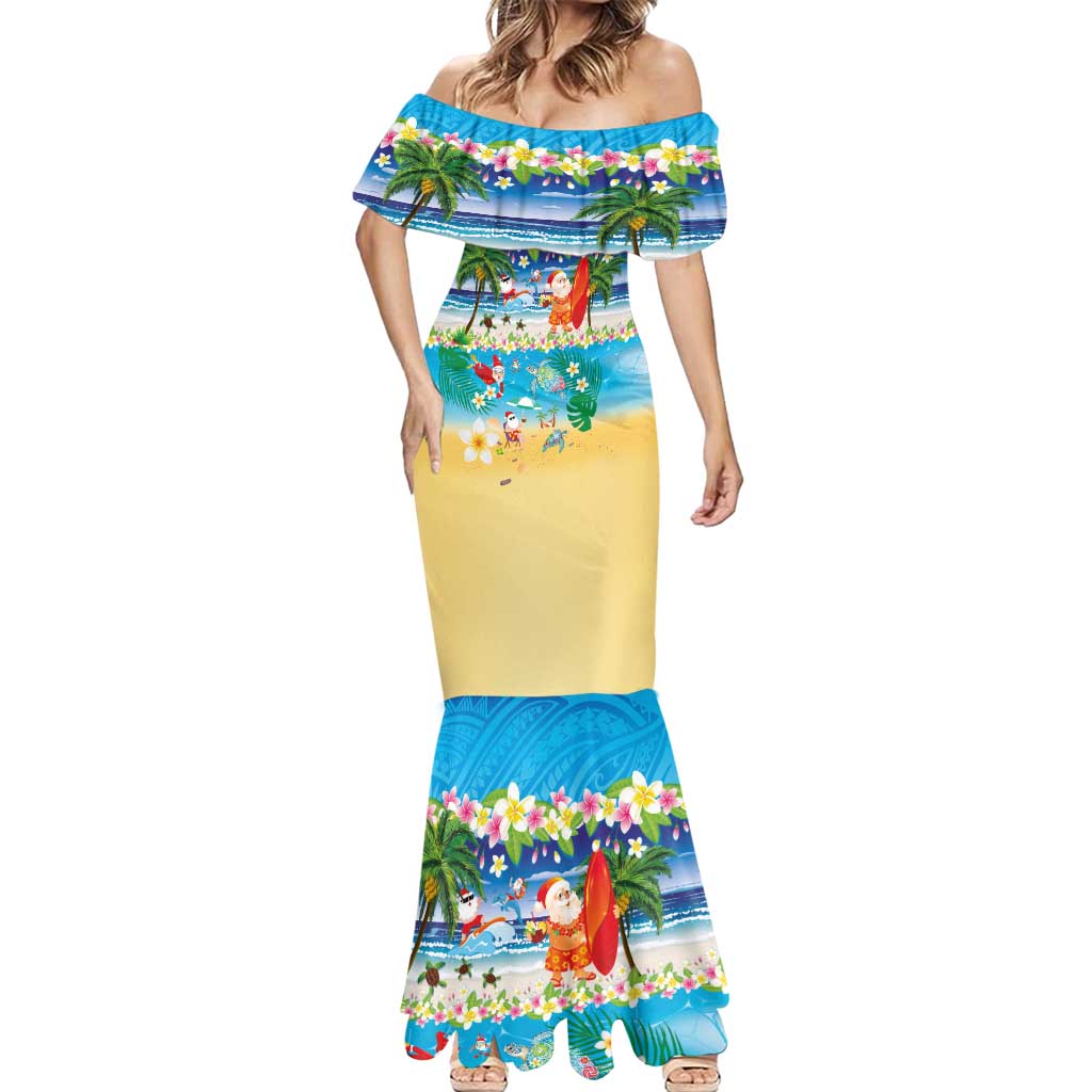 Polynesian Merry Christmas Mermaid Dress Funny Santa Beach Tropical Plant and Turtle LT03 - Polynesian Pride