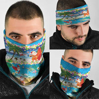 Polynesian Merry Christmas Neck Gaiter Funny Santa Beach Tropical Plant and Turtle LT03 - Polynesian Pride