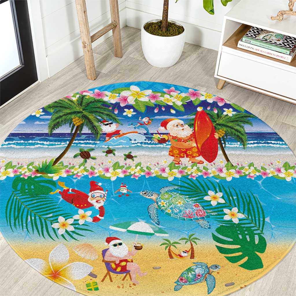 Polynesian Merry Christmas Round Carpet Funny Santa Beach Tropical Plant and Turtle LT03 Multicolor - Polynesian Pride