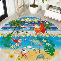 Polynesian Merry Christmas Round Carpet Funny Santa Beach Tropical Plant and Turtle LT03 Multicolor - Polynesian Pride