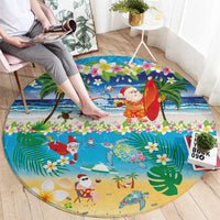 Polynesian Merry Christmas Round Carpet Funny Santa Beach Tropical Plant and Turtle LT03 - Polynesian Pride