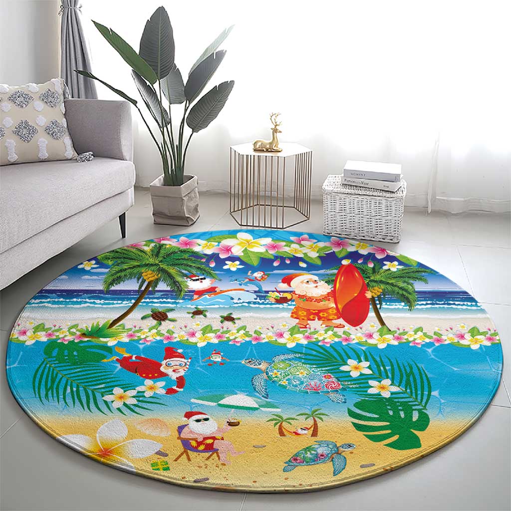 Polynesian Merry Christmas Round Carpet Funny Santa Beach Tropical Plant and Turtle LT03 - Polynesian Pride