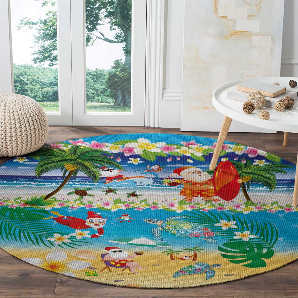 Polynesian Merry Christmas Round Carpet Funny Santa Beach Tropical Plant and Turtle LT03 - Polynesian Pride