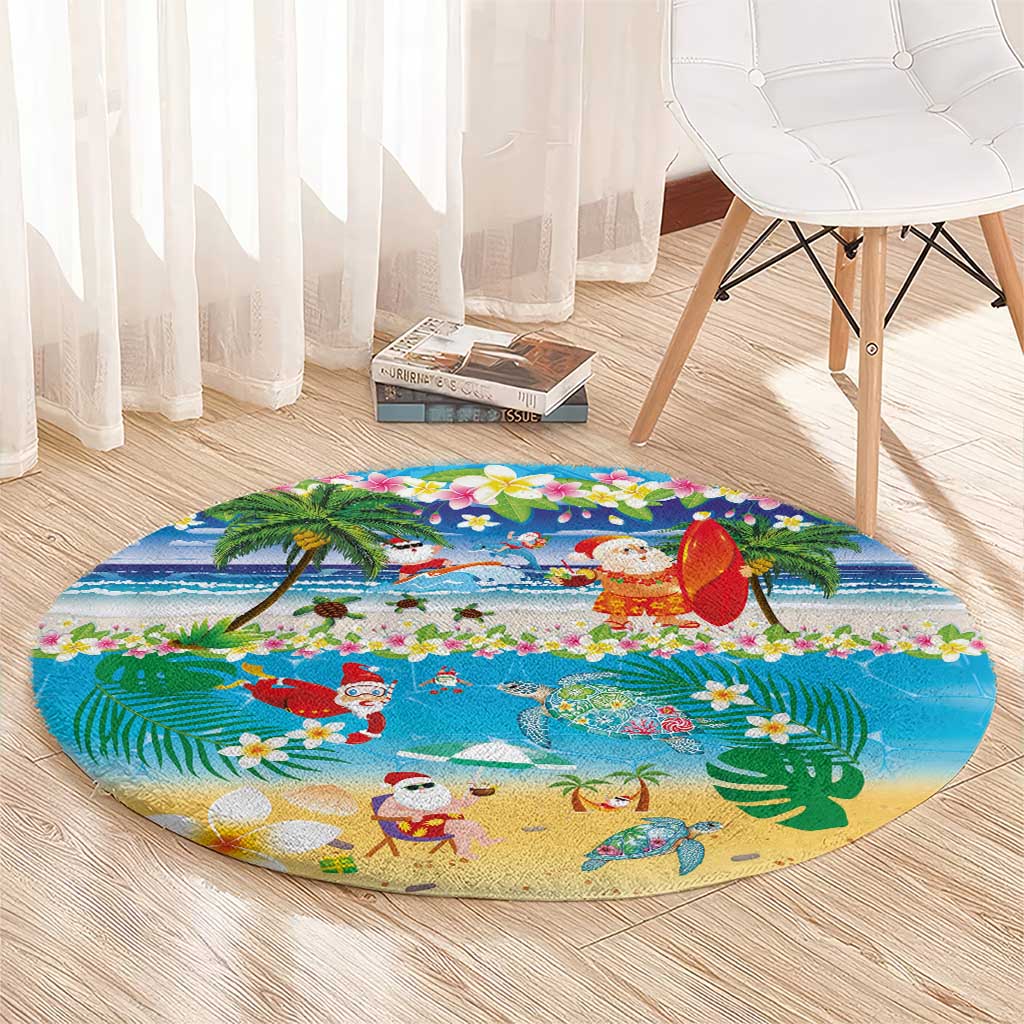 Polynesian Merry Christmas Round Carpet Funny Santa Beach Tropical Plant and Turtle LT03 - Polynesian Pride