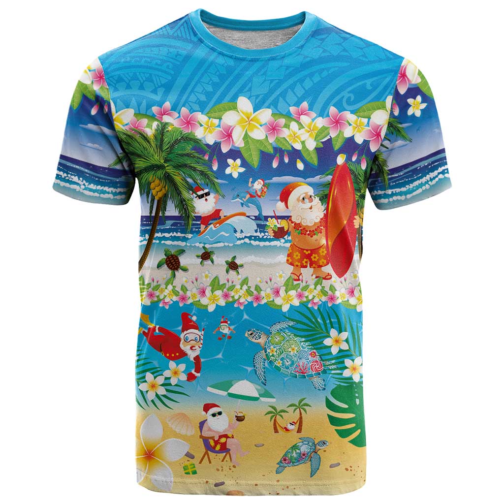 Polynesian Merry Christmas T Shirt Funny Santa Beach Tropical Plant and Turtle LT03 Multicolor - Polynesian Pride