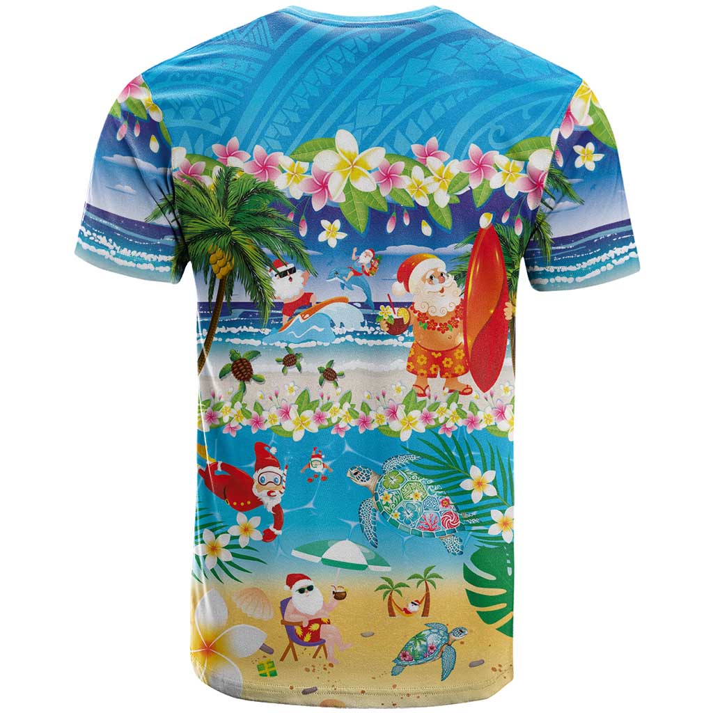 Polynesian Merry Christmas T Shirt Funny Santa Beach Tropical Plant and Turtle LT03 - Polynesian Pride