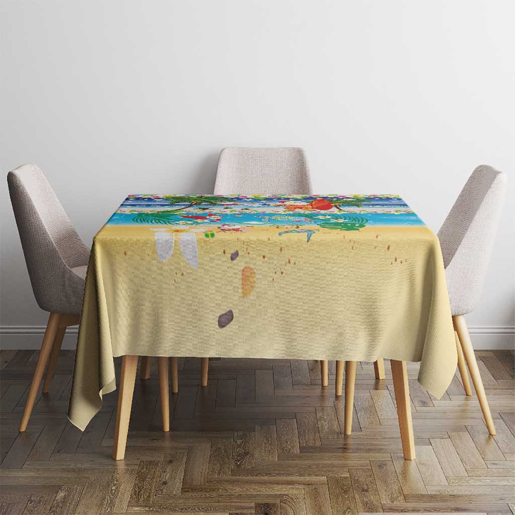 Polynesian Merry Christmas Tablecloth Funny Santa Beach Tropical Plant and Turtle LT03 - Polynesian Pride