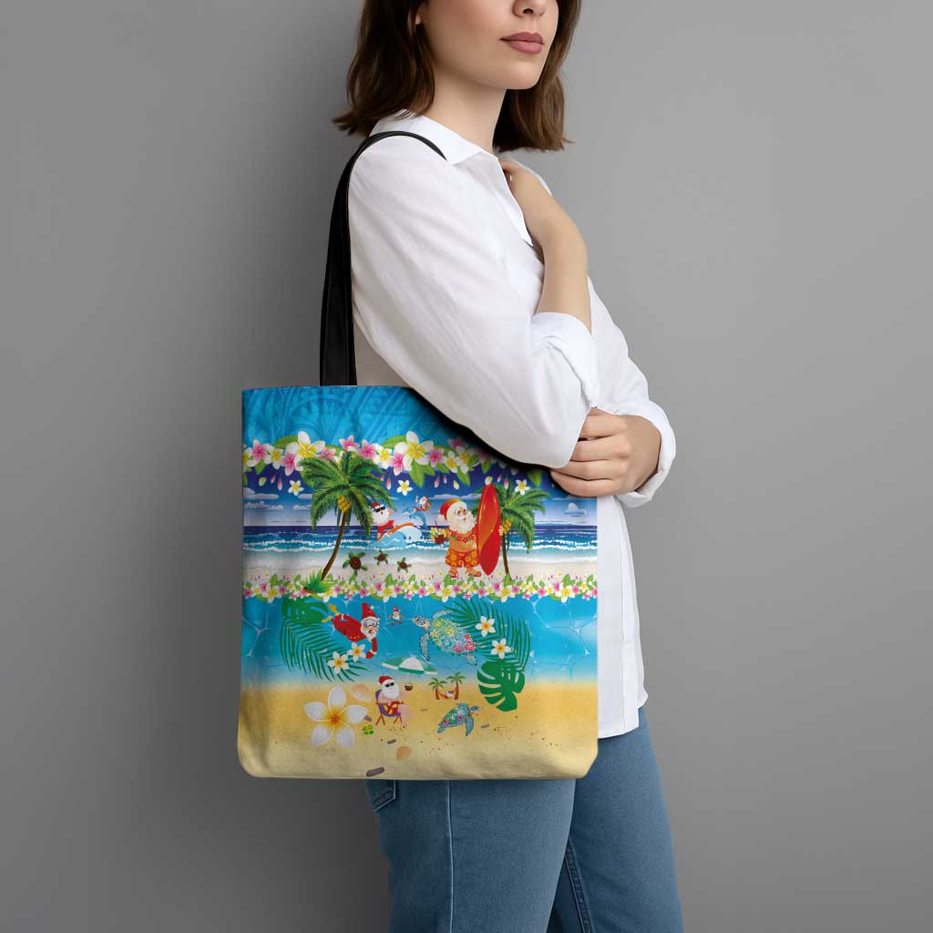 Polynesian Merry Christmas Tote Bag Funny Santa Beach Tropical Plant and Turtle LT03 - Polynesian Pride