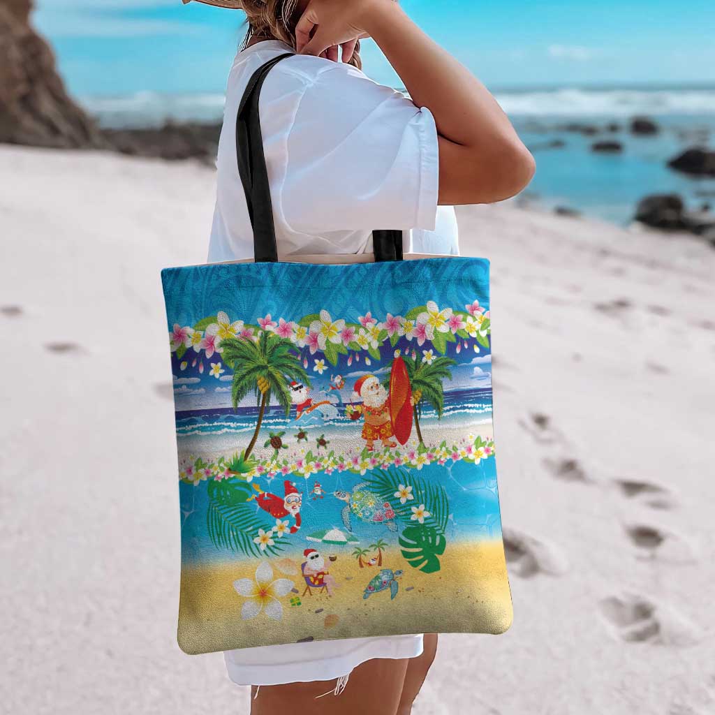 Polynesian Merry Christmas Tote Bag Funny Santa Beach Tropical Plant and Turtle LT03 - Polynesian Pride