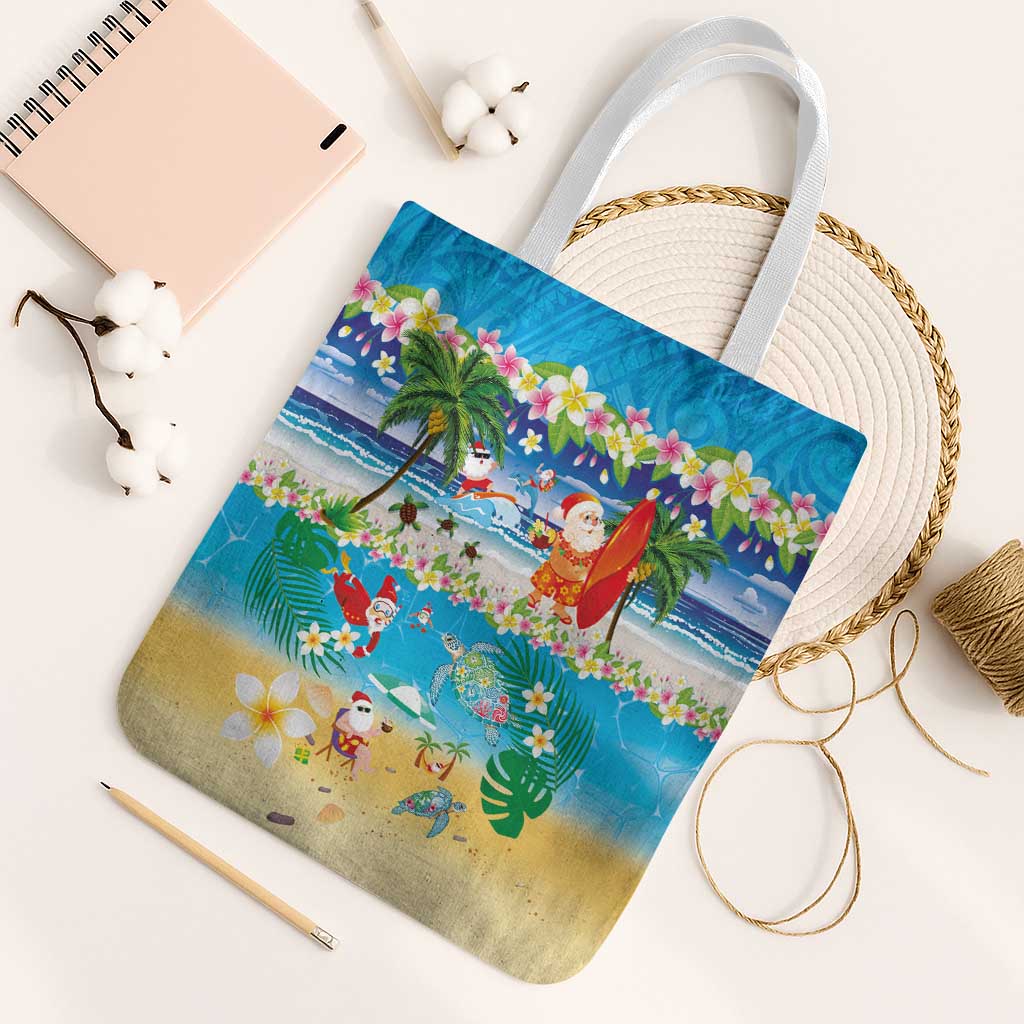Polynesian Merry Christmas Tote Bag Funny Santa Beach Tropical Plant and Turtle LT03 White Strap One Size Multicolor - Polynesian Pride