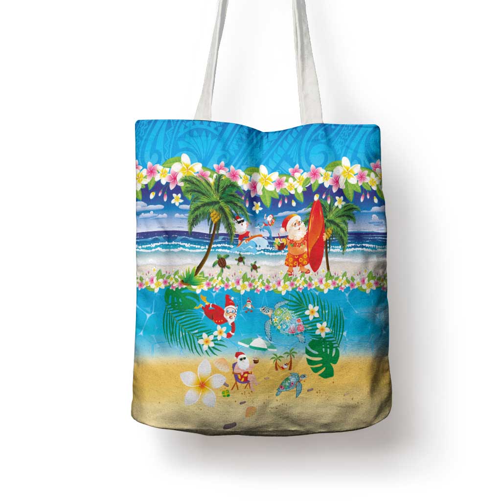Polynesian Merry Christmas Tote Bag Funny Santa Beach Tropical Plant and Turtle LT03 - Polynesian Pride