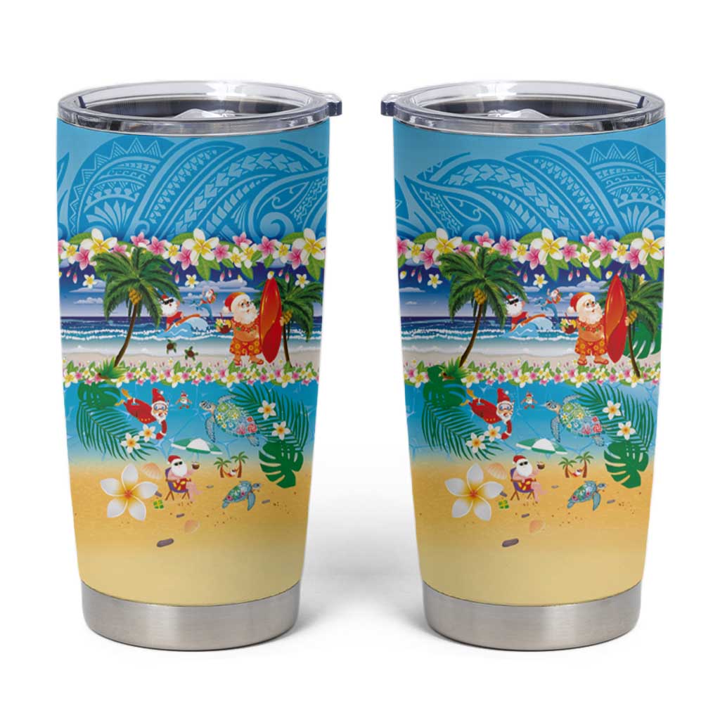 Polynesian Merry Christmas Tumbler Cup Funny Santa Beach Tropical Plant and Turtle LT03 Multicolor - Polynesian Pride