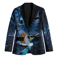 Aotearoa Matariki Blazer Maori Tribal with Silver Fern and Tui Bird Galaxy Style LT03 Unisex Navy - Polynesian Pride