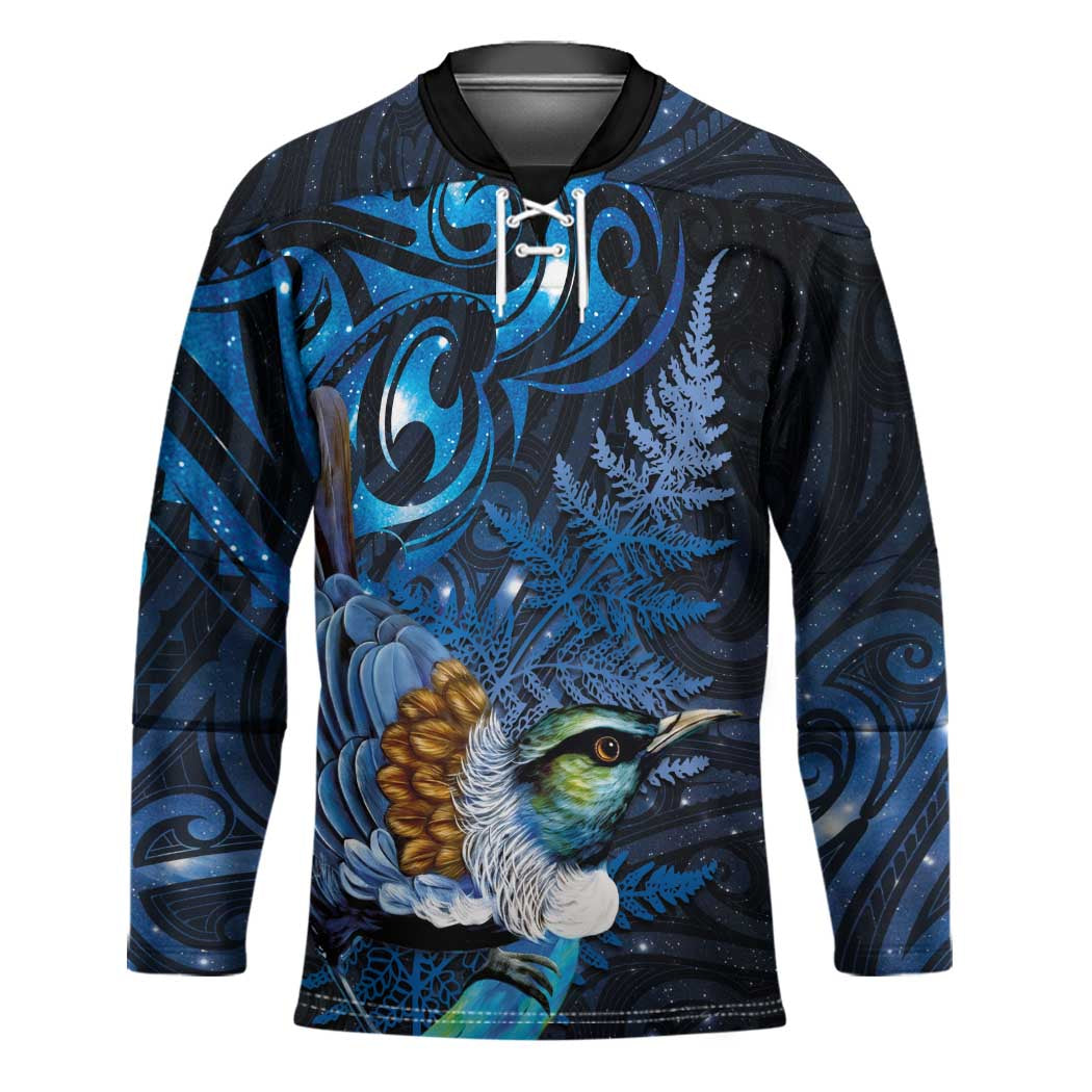 Aotearoa Matariki Hockey Jersey Maori Tribal with Silver Fern and Tui Bird Galaxy Style LT03 Unisex Navy - Polynesian Pride