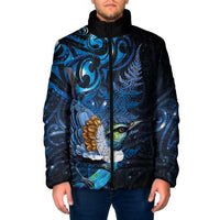 Aotearoa Matariki Padded Jacket Maori Tribal with Silver Fern and Tui Bird Galaxy Style LT03 Men Navy - Polynesian Pride