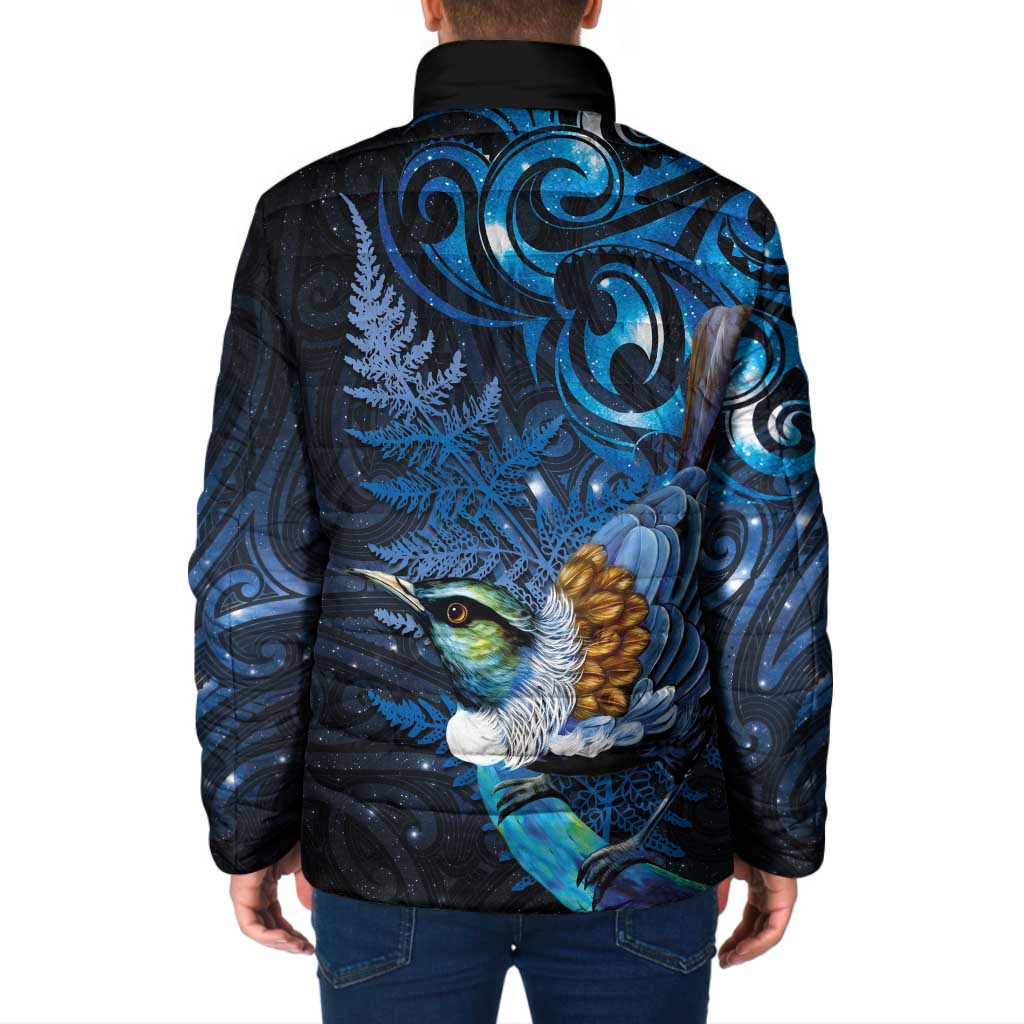 Aotearoa Matariki Padded Jacket Maori Tribal with Silver Fern and Tui Bird Galaxy Style LT03 - Polynesian Pride