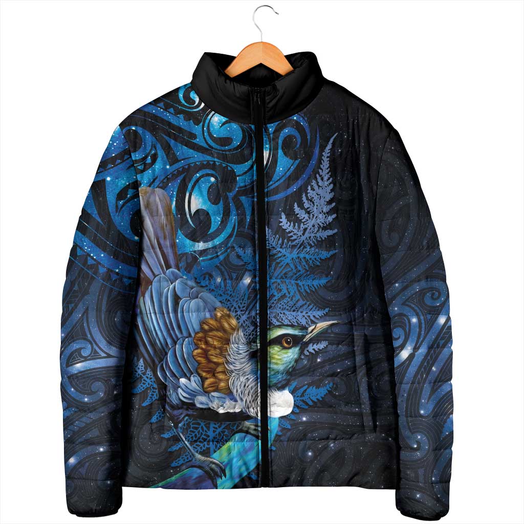 Aotearoa Matariki Padded Jacket Maori Tribal with Silver Fern and Tui Bird Galaxy Style LT03 - Polynesian Pride
