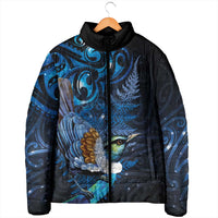 Aotearoa Matariki Padded Jacket Maori Tribal with Silver Fern and Tui Bird Galaxy Style LT03 - Polynesian Pride