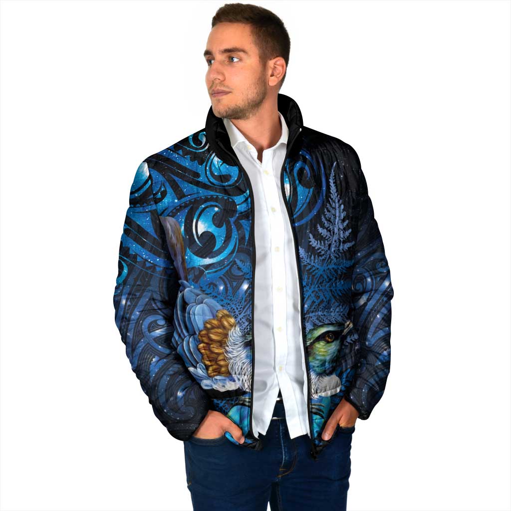 Aotearoa Matariki Padded Jacket Maori Tribal with Silver Fern and Tui Bird Galaxy Style LT03 - Polynesian Pride