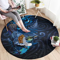 Aotearoa Matariki Round Carpet Maori Tribal with Silver Fern and Tui Bird Galaxy Style LT03 - Polynesian Pride