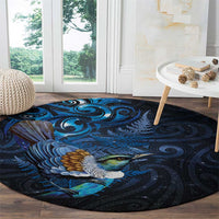 Aotearoa Matariki Round Carpet Maori Tribal with Silver Fern and Tui Bird Galaxy Style LT03 - Polynesian Pride
