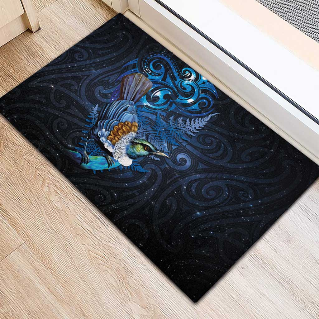 Aotearoa Matariki Rubber Doormat Maori Tribal with Silver Fern and Tui Bird Galaxy Style LT03 - Polynesian Pride