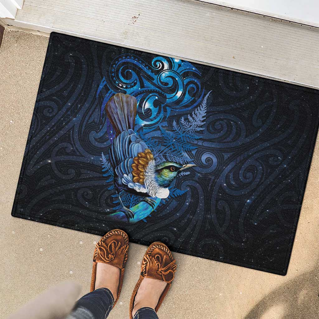 Aotearoa Matariki Rubber Doormat Maori Tribal with Silver Fern and Tui Bird Galaxy Style LT03 - Polynesian Pride
