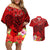 Personalised Hawaii Valentine Day Couples Matching Off Shoulder Short Dress and Hawaiian Shirt Couple Love Heart mix Hibiscus and Polynesian Tattoo LT03 Red - Polynesian Pride