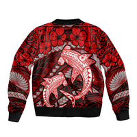 Polynesian Shark Valentine Day Bomber Jacket Hibiscus and Tribal Tattoo Red Style LT03 - Polynesian Pride