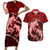 Polynesian Shark Valentine Day Couples Matching Short Sleeve Bodycon Dress and Hawaiian Shirt Hibiscus and Tribal Tattoo Red Style LT03 Red - Polynesian Pride