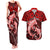 Polynesian Shark Valentine Day Couples Matching Tank Maxi Dress and Hawaiian Shirt Hibiscus and Tribal Tattoo Red Style LT03 Red - Polynesian Pride