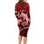 Polynesian Shark Valentine Day Long Sleeve Bodycon Dress Hibiscus and Tribal Tattoo Red Style LT03 - Polynesian Pride