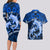 Polynesian Shark Valentine Day Couples Matching Long Sleeve Bodycon Dress and Hawaiian Shirt Hibiscus and Tribal Tattoo Blue Style LT03 - Polynesian Pride