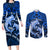 Polynesian Shark Valentine Day Couples Matching Long Sleeve Bodycon Dress and Long Sleeve Button Shirt Hibiscus and Tribal Tattoo Blue Style LT03 Blue - Polynesian Pride