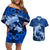 Polynesian Shark Valentine Day Couples Matching Off Shoulder Short Dress and Hawaiian Shirt Hibiscus and Tribal Tattoo Blue Style LT03 Blue - Polynesian Pride