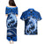 Polynesian Shark Valentine Day Couples Matching Puletasi and Hawaiian Shirt Hibiscus and Tribal Tattoo Blue Style LT03 - Polynesian Pride