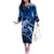 Polynesian Shark Valentine Day Off The Shoulder Long Sleeve Dress Hibiscus and Tribal Tattoo Blue Style LT03 Women Blue - Polynesian Pride