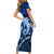 Polynesian Shark Valentine Day Short Sleeve Bodycon Dress Hibiscus and Tribal Tattoo Blue Style LT03 - Polynesian Pride