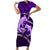 Polynesian Shark Valentine Day Short Sleeve Bodycon Dress Hibiscus and Tribal Tattoo Purple Style LT03 Long Dress Purple - Polynesian Pride