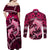 Polynesian Shark Valentine Day Couples Matching Off Shoulder Maxi Dress and Long Sleeve Button Shirt Hibiscus and Tribal Tattoo Pink Style LT03 - Polynesian Pride