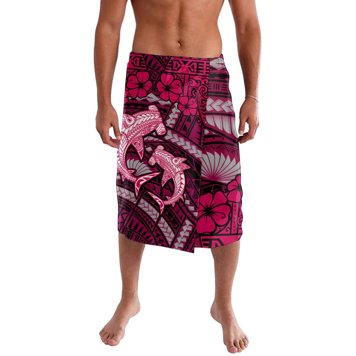 Polynesian Shark Valentine Day Lavalava Hibiscus and Tribal Tattoo Pink Style LT03 Pink - Polynesian Pride