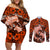 Polynesian Shark Valentine Day Couples Matching Off Shoulder Short Dress and Long Sleeve Button Shirt Hibiscus and Tribal Tattoo Orange Style LT03 Orange - Polynesian Pride