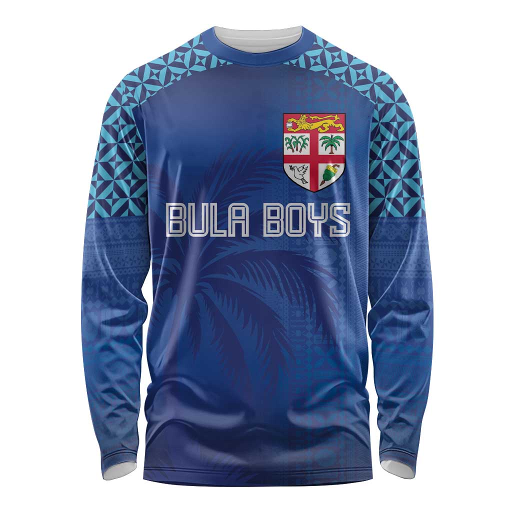 Custom Fiji Football-Towards World Cup 2026 Long Sleeve Shirt LT03 Unisex Blue - Polynesian Pride