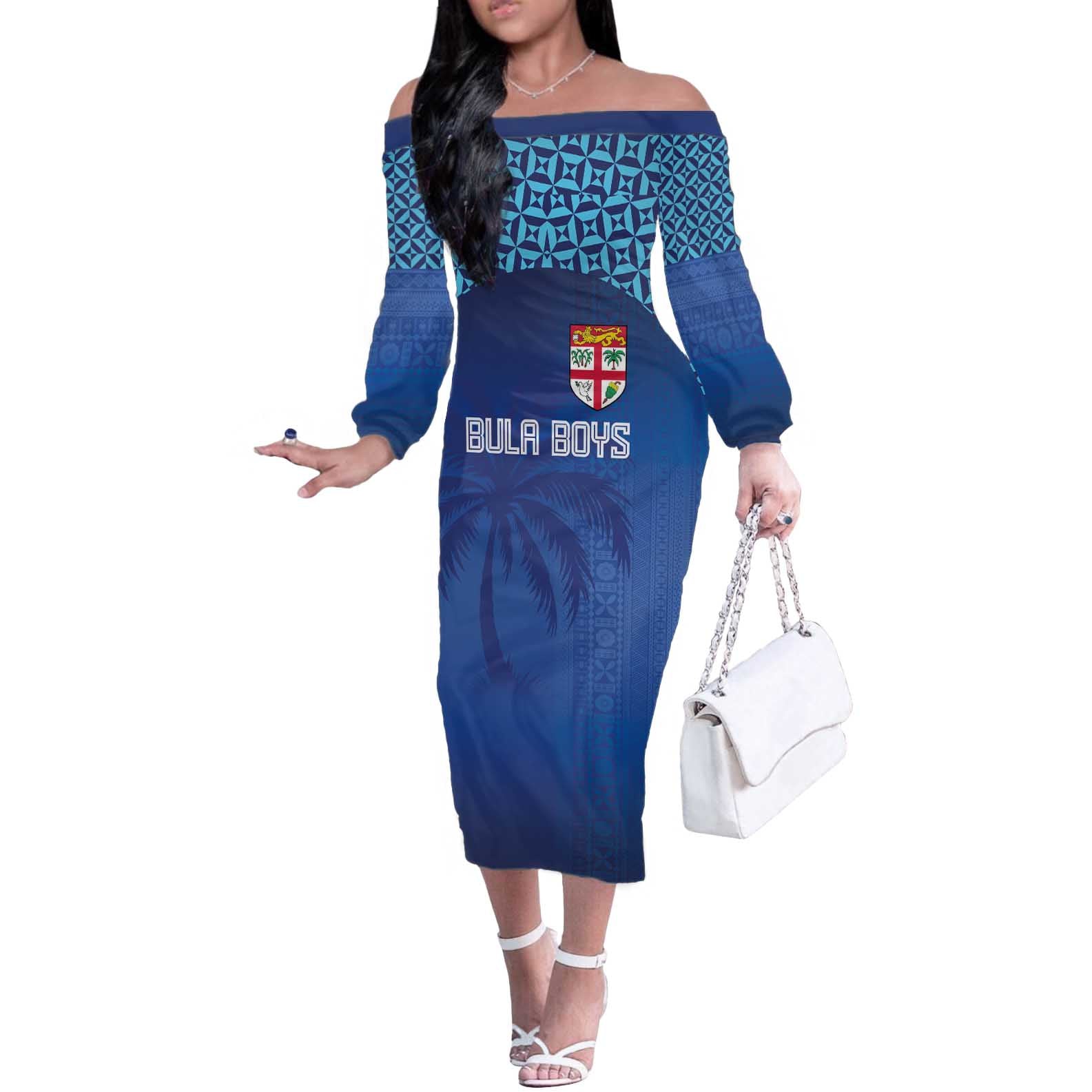 Custom Fiji Football-Towards World Cup 2026 Off The Shoulder Long Sleeve Dress