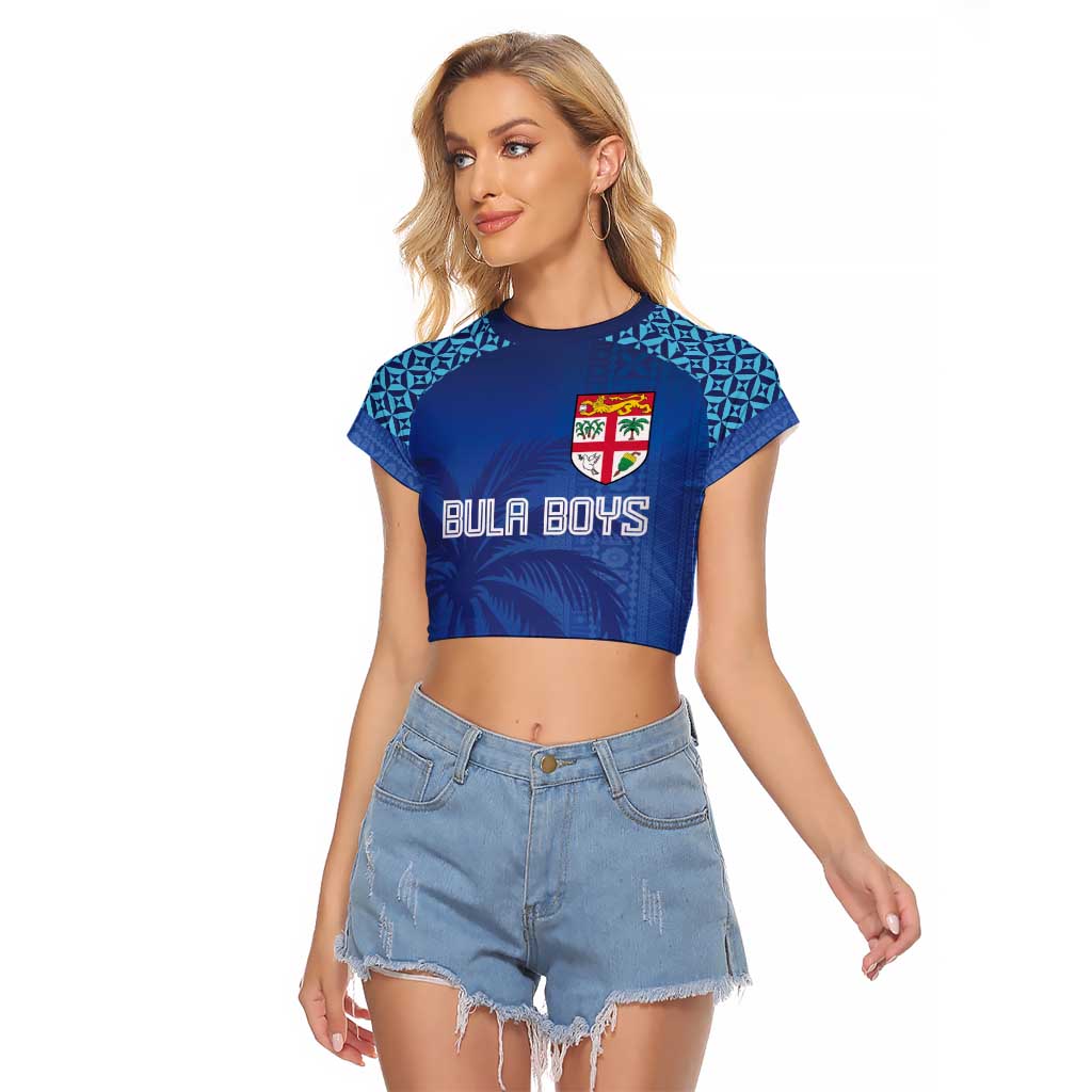 Custom Fiji Football-Towards World Cup 2026 Raglan Cropped T Shirt LT03 Female Blue - Polynesian Pride